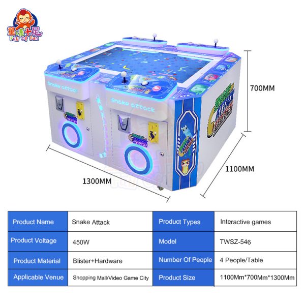 Children’s 4-player Pac-Man arcade game machine with bright graphics.