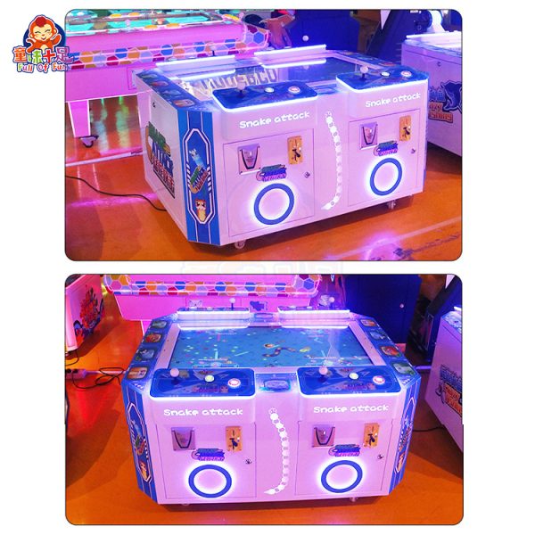 Children’s 4-player Pac-Man arcade game machine with bright graphics.