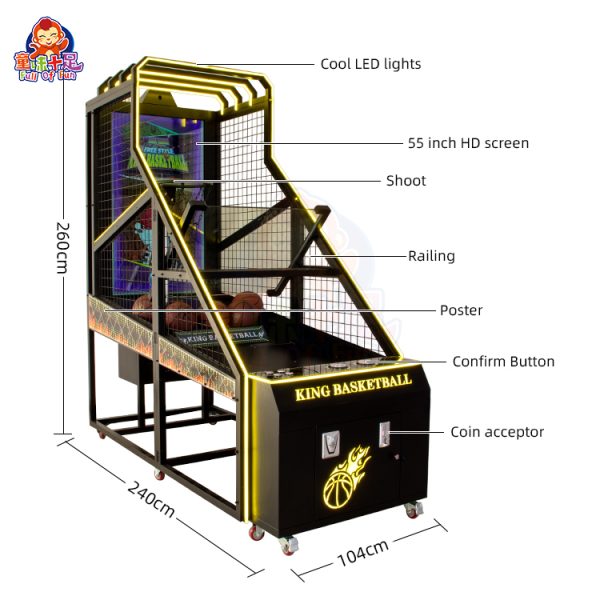 Coin-operated adult basketball machine with deluxe design and digital scoring display.