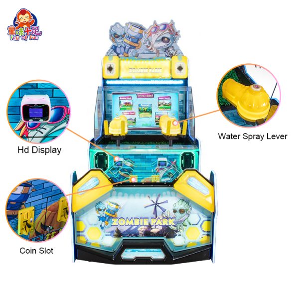Children's two-player water shooting game machine with fun targets.