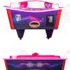 Curved air hockey table for competitive play.