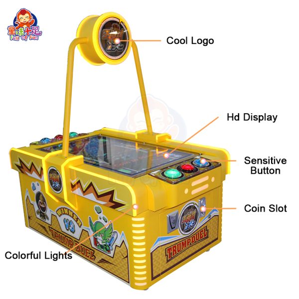 Kids playing a dual-player video soccer game.