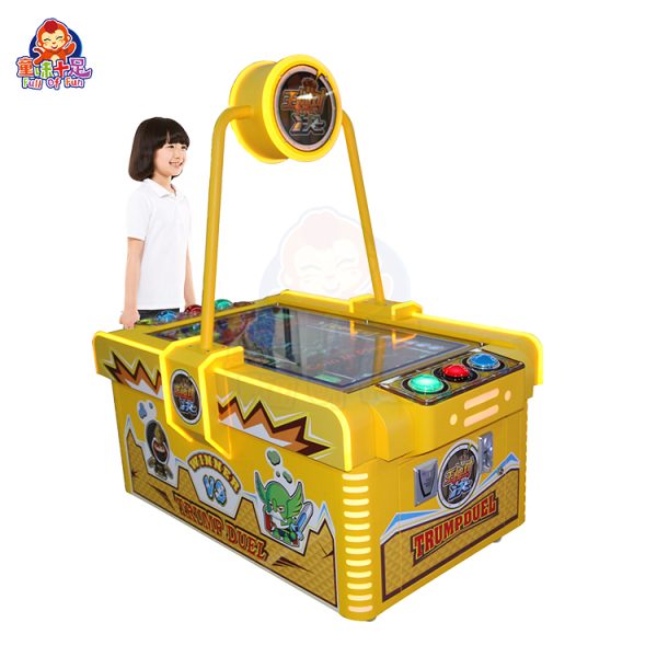 Kids playing a dual-player video soccer game.