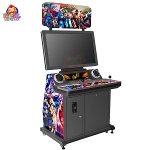 Arcade-Kampfspielautomat, bei dem zwei Spieler mit Joystick- und Tastensteuerung gegeneinander antreten.