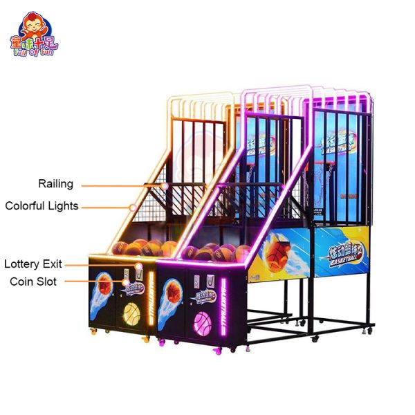 Deluxe arcade basketball machine with LED lights and multiple game modes.