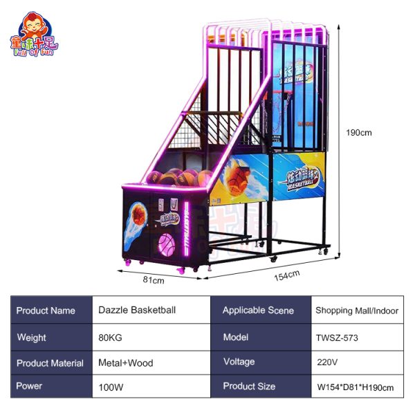 Deluxe arcade basketball machine with LED lights and multiple game modes.