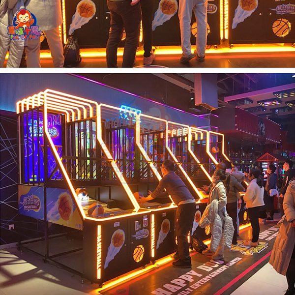 Deluxe arcade basketball machine with LED lights and multiple game modes.