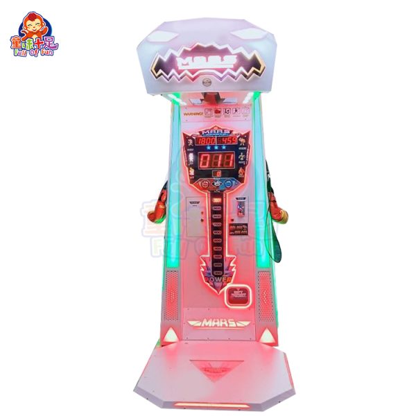War God boxing arcade machine with LED lights and high-score display.
