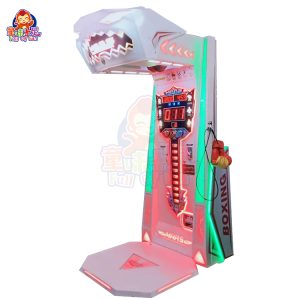 War God boxing arcade machine with LED lights and high-score display.