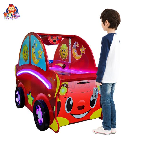 Children’s air hockey table with colorful graphics and two-player setup.