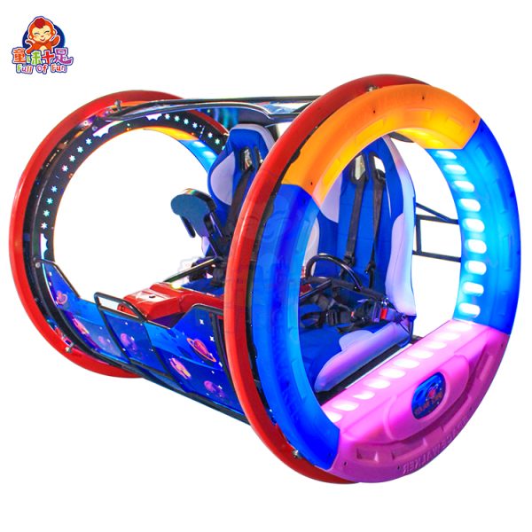 360-degree dual-seat rolling car spinning in an open square.