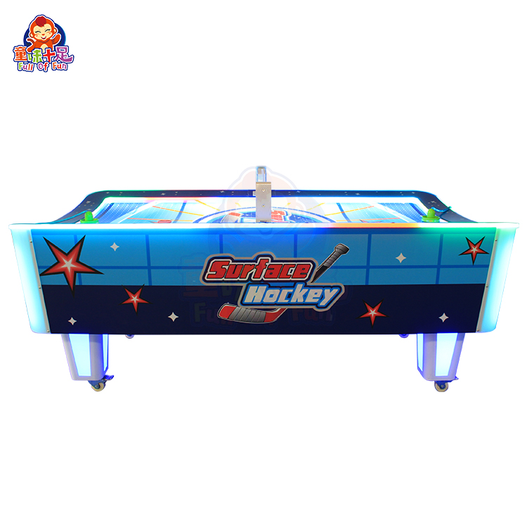 Curved air hockey game machine with arcade-style design, offering exciting interactive gameplay.