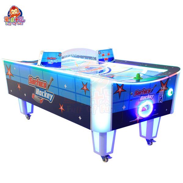 Curved air hockey game machine with arcade-style design, offering exciting interactive gameplay.