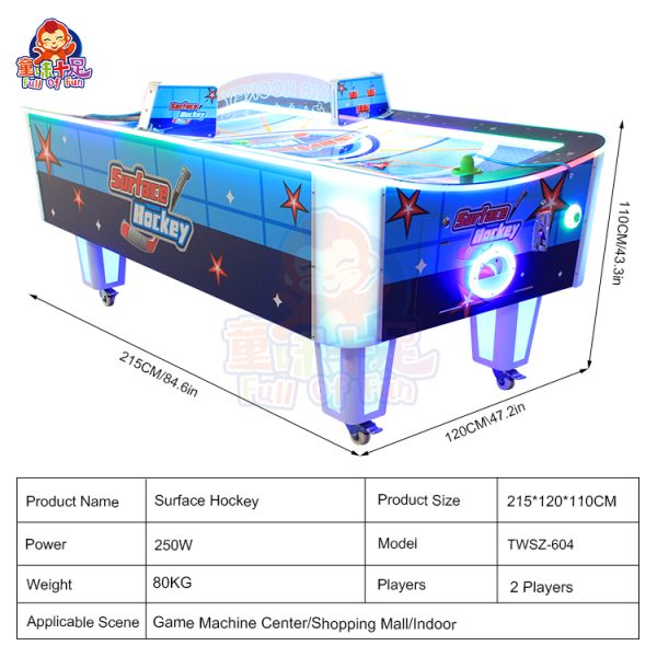 Curved air hockey game machine with arcade-style design, offering exciting interactive gameplay.