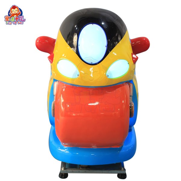 Kids’ motorcycle kiddie ride with vibrant colors, realistic features, and fun motion.