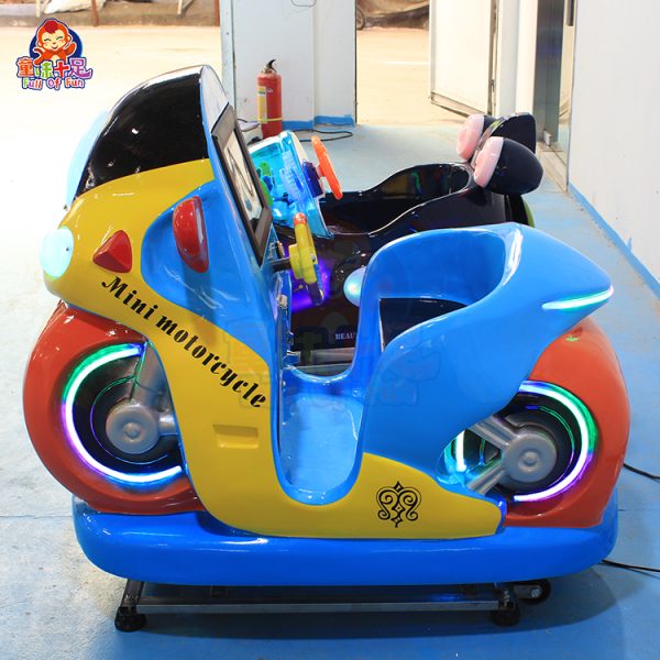 Kids’ motorcycle kiddie ride with vibrant colors, realistic features, and fun motion.