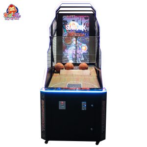 Máquina de basquete arcade para ambientes internos, operada por moedas, com tela LCD, design durável e pontuação interativa.