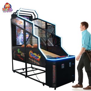 Coin-operated Indoor Basketball Arcade Machine with LCD screen, durable design, and interactive scoring.