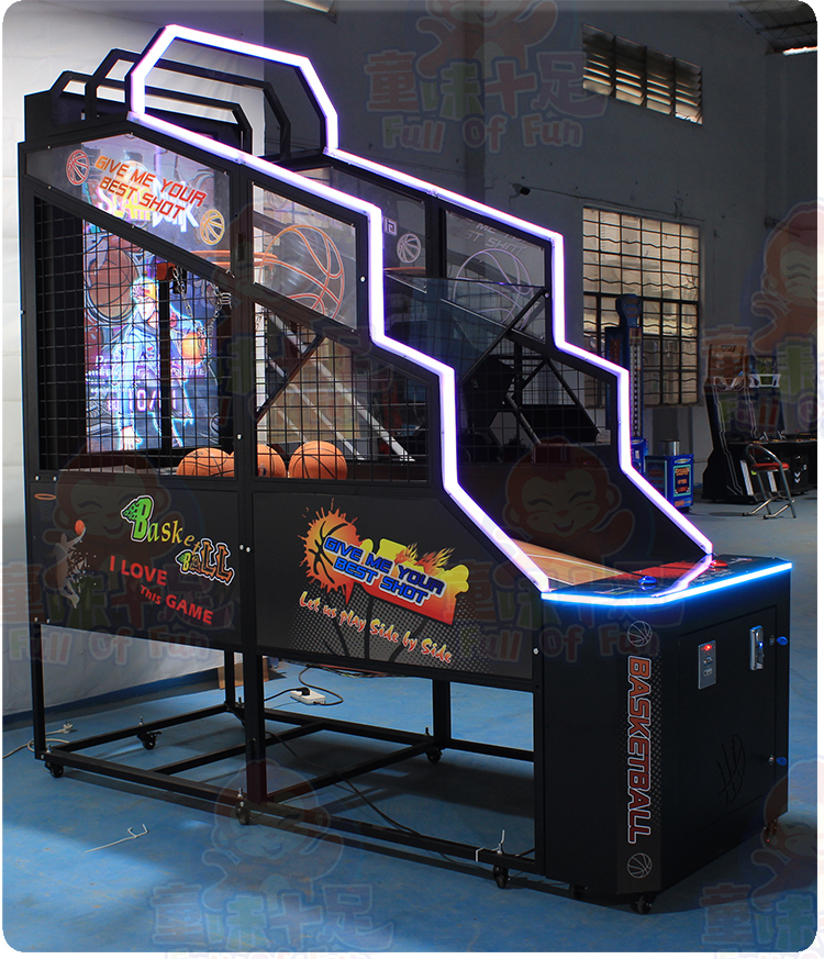 Coin-operated Indoor Basketball Arcade Machine with LCD screen, durable design, and interactive scoring.