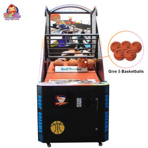 Máquina de basquete arcade com luzes LED, operada por moedas, para uso em fliperamas.