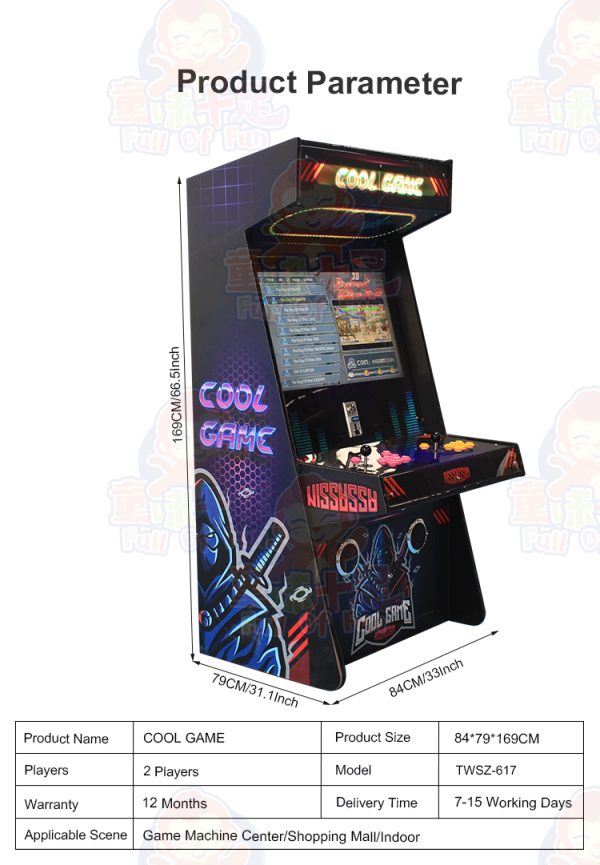 Coin-operated two-player arcade fighting machine for intense gaming.
