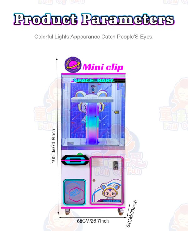 Dual-player Clamp Gift Machine with luxury design, LED lights, and customizable claw settings.