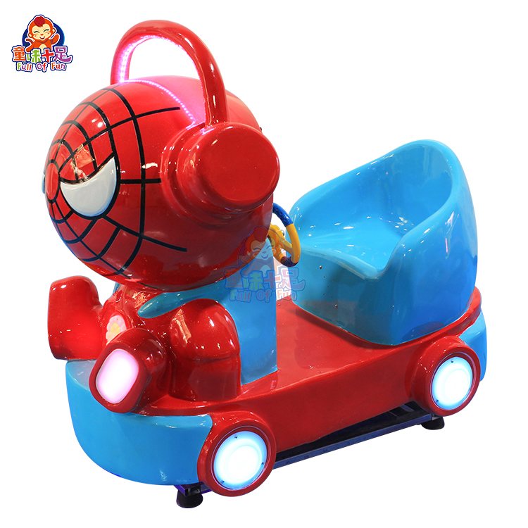 Spider-Man-inspired kiddie ride with fun sound effects and flashing lights, providing a thrilling experience for young fans.