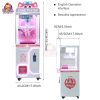 Pink Prize Claw Machine with rotating clamps, colorful lights, and prizes on display, perfect for family entertainment venues.