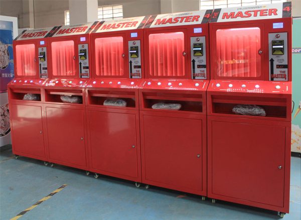 Reliable and secure red pull tab machine with adjustable columns and bill acceptor—ideal for distributing promotional tickets or game tokens automatically.