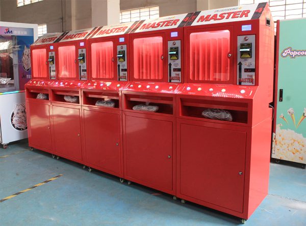 Reliable and secure red pull tab machine with adjustable columns and bill acceptor—ideal for distributing promotional tickets or game tokens automatically.