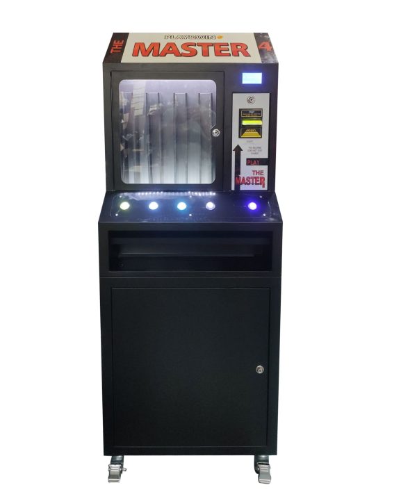 Reliable and secure black pull tab machine with adjustable columns and bill acceptor—ideal for distributing promotional tickets or game tokens automatically.
