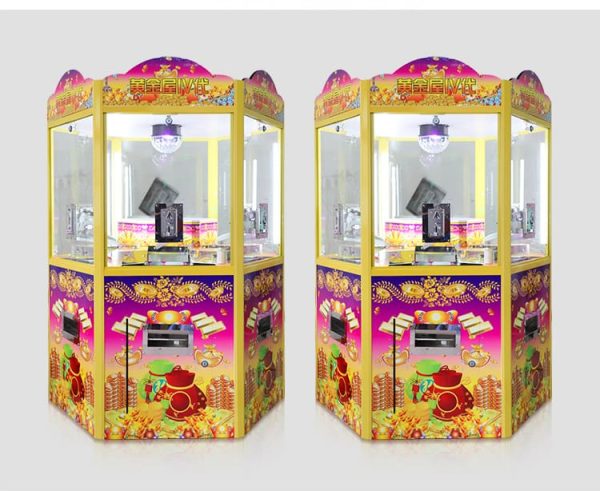 Golden House 6-player arcade coin pusher machine with LED lights and multiplayer coin-drop gameplay.
