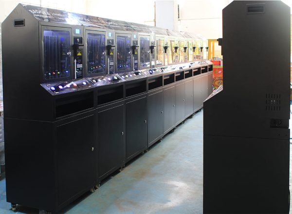Reliable and secure black pull tab machine with adjustable columns and bill acceptor—ideal for distributing promotional tickets or game tokens automatically.