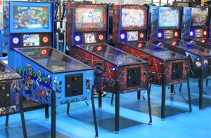 Custom pinball machine with ultra-high-definition LED screens and dynamic RGB lighting, designed for arcade and entertainment venues.