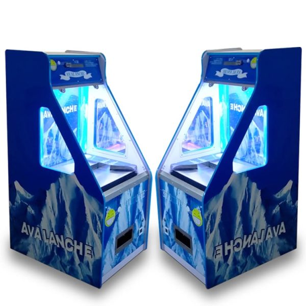 Snow Mountain-themed arcade coin pusher machine with icy graphics, LED lights, and single-player gameplay.