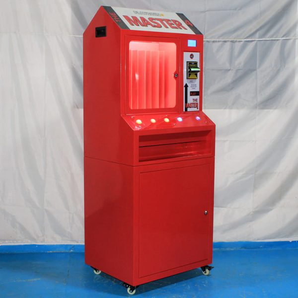Reliable and secure red pull tab machine with adjustable columns and bill acceptor—ideal for distributing promotional tickets or game tokens automatically.