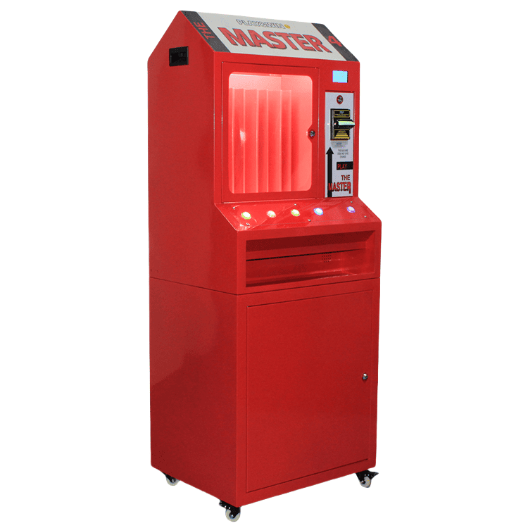 Reliable and secure red pull tab machine with adjustable columns and bill acceptor—ideal for distributing promotional tickets or game tokens automatically.
