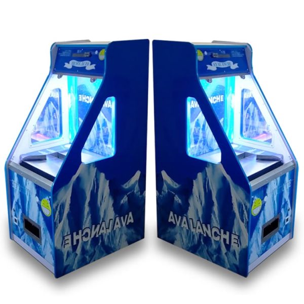 Snow Mountain-themed arcade coin pusher machine with icy graphics, LED lights, and single-player gameplay.