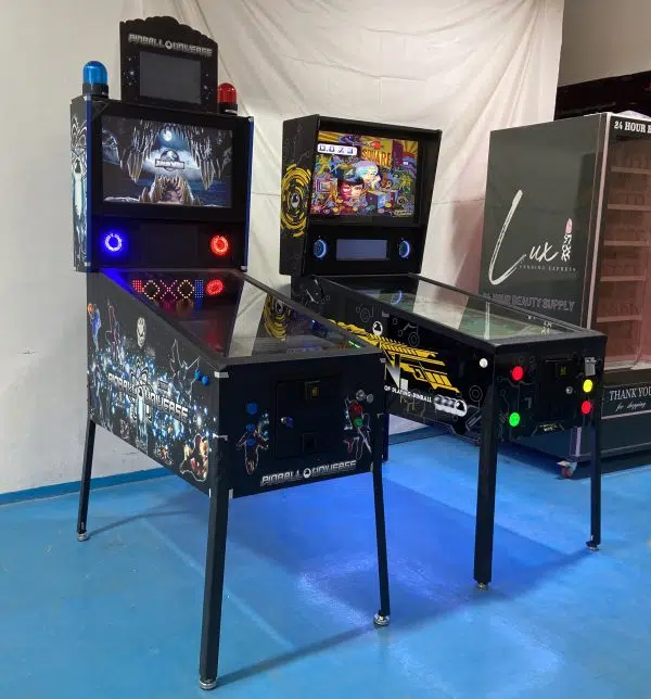 Modern digital pinball machine with customizable design for entertainment venues