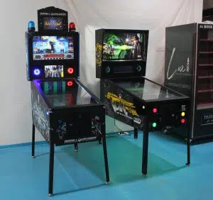 Modern digital pinball machine with customizable design for entertainment venues