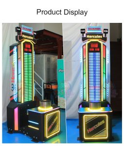 A colorful coin-operated interactive hammer arcade game machine designed for arcades and amusement parks. Features a strength-testing mechanism, bright LED scoreboard, vivid lighting, and sound effects. Built with a sturdy frame for high-traffic entertainment venues.
