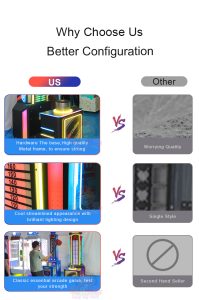 A colorful coin-operated interactive hammer arcade game machine designed for arcades and amusement parks. Features a strength-testing mechanism, bright LED scoreboard, vivid lighting, and sound effects. Built with a sturdy frame for high-traffic entertainment venues.