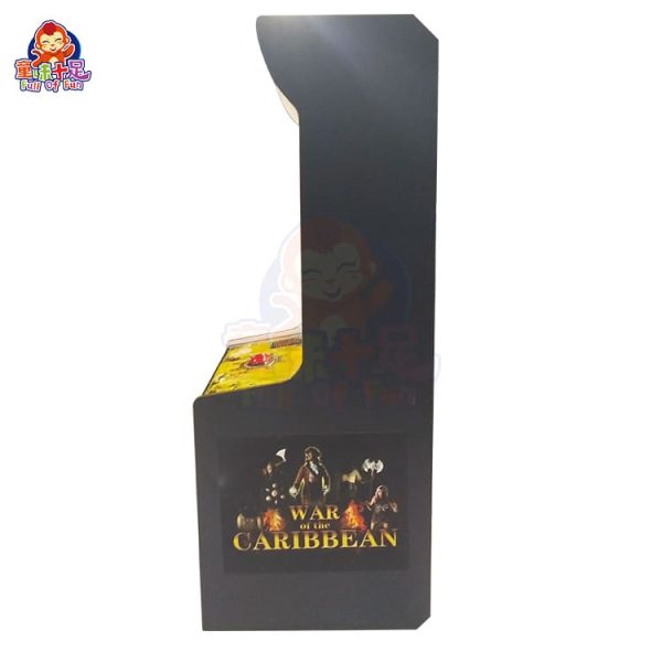 War Of The Caribbean single-player arcade coin pusher with pirate theme and vibrant LED lighting.