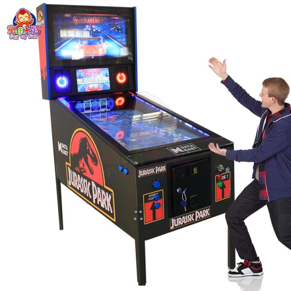 Custom pinball machine with ultra-high-definition LED screens and dynamic RGB lighting, designed for arcade and entertainment venues.