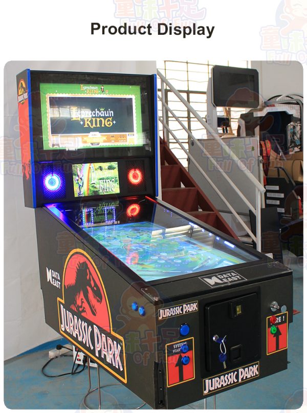 Custom pinball machine with ultra-high-definition LED screens and dynamic RGB lighting, designed for arcade and entertainment venues.