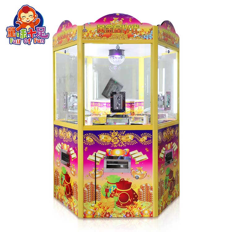 Golden House 6-player arcade coin pusher machine with LED lights and multiplayer coin-drop gameplay.