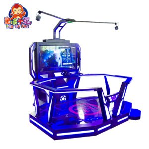 Black Eight-sided VR Arcade Game Machine with HTC Vive Headset, Motion Platform, and Immersive Virtual Reality Experience