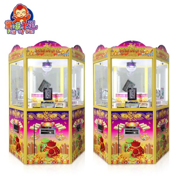 Golden House 6-player arcade coin pusher machine with LED lights and multiplayer coin-drop gameplay.