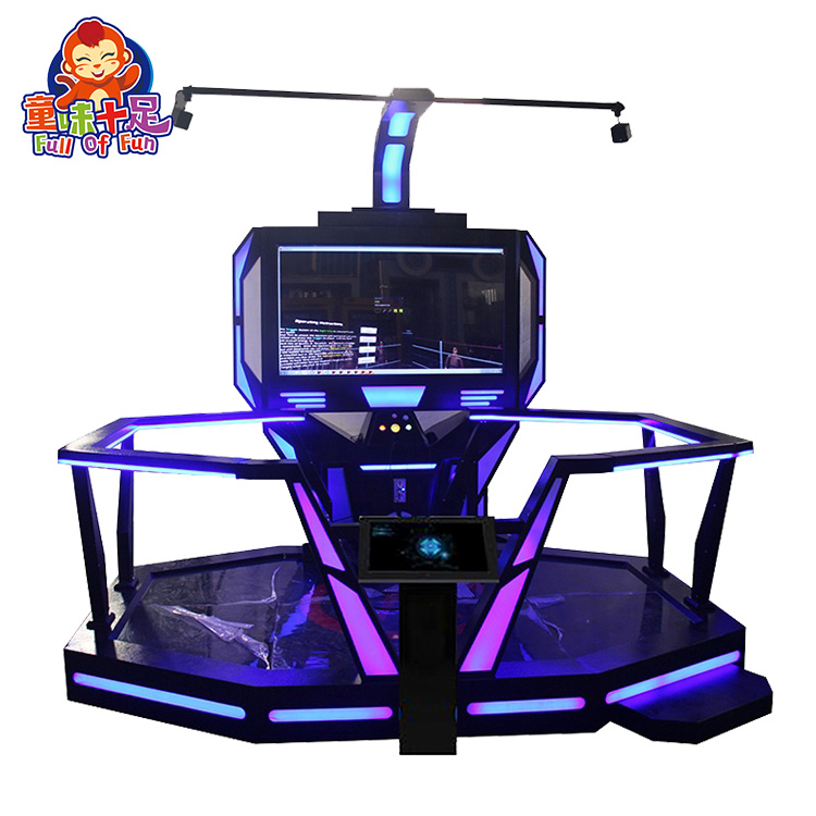 Black Eight-sided VR Arcade Game Machine with HTC Vive Headset, Motion Platform, and Immersive Virtual Reality Experience