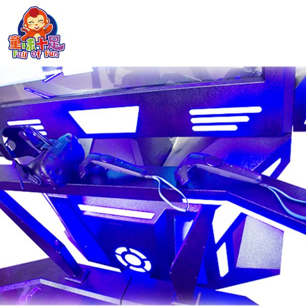 Black Eight-sided VR Arcade Game Machine with HTC Vive Headset, Motion Platform, and Immersive Virtual Reality Experience